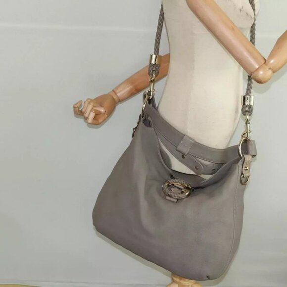 GUCCI Shoulder Bag Leather 2way Gray Silver 232931 Auth - Picture 5 of 16